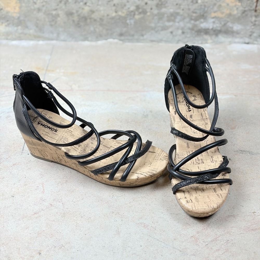 Sonoma Goods For Life Zarina 171312 Girls Strappy 4M Black Wedge Heel Sandal